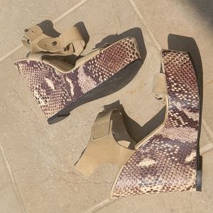 BCBG suede snake heels